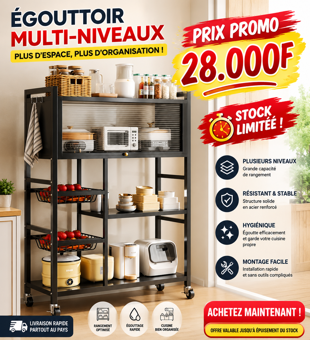 Égouttoir multi niveaux anti poussière