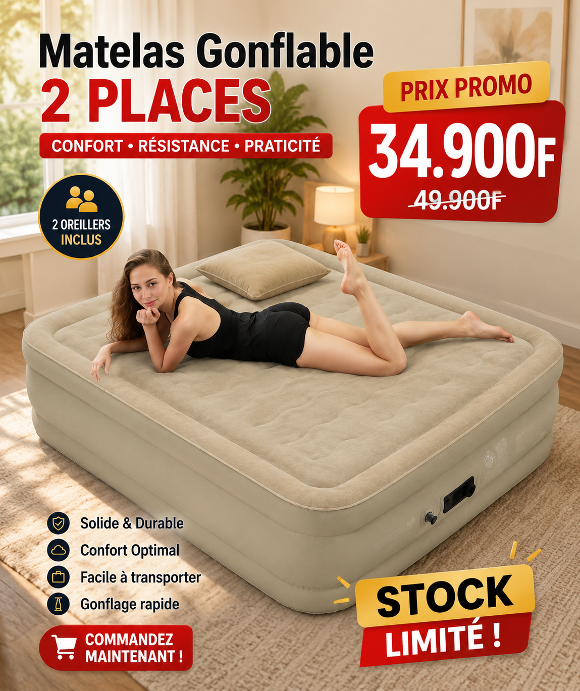 Niveau matelas gonflable épaisseur 40 Cm